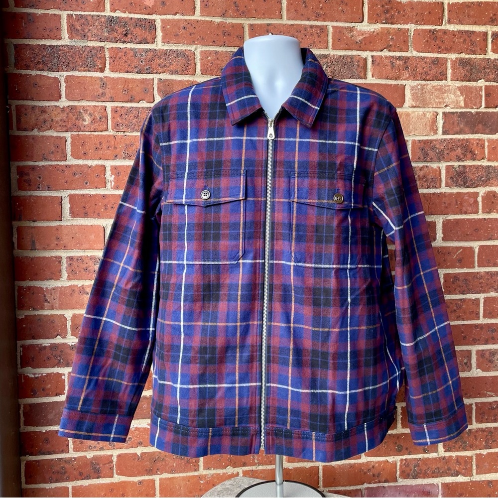 Bonobos Red & Blue Plaid Fill Zip Jacket Coat Shirt Shacket Large 100% Cotton